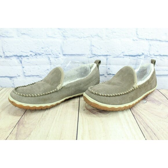 LL Bean Cement Suede Fleece Lined Mountain Moccasin Slip-on Slippers Size 9 M - Picture 2 of 10